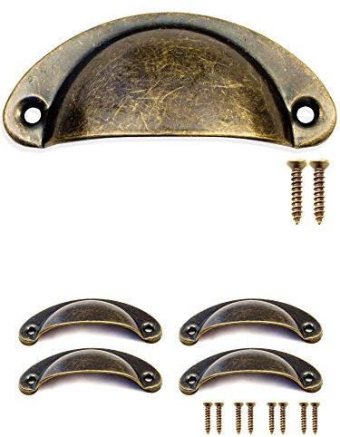 Fuxxer - 4 x coquilles de poignée de tiroir en bronze antique design en fer porte coulissante armoire poignée commodes style rétro vintage 80 x 36 mm, lot de 4