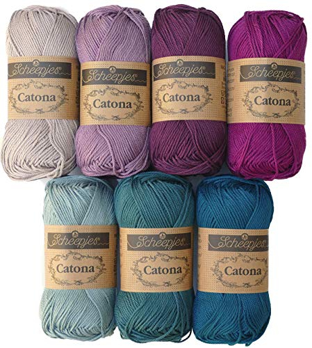 Häkelgarn Set Häkelwolle Baumwolle Scheepjes Catona #2 berry | 350g Baumwollgarn zum Häkeln und Stricken | 100% Baumwolle