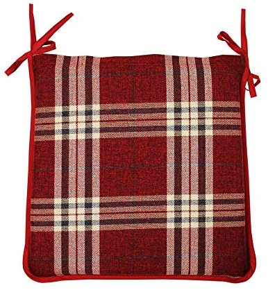 CnA Stores Set of 4 Tartan Check Reversible Kitchen Dining Garden Chair Cushion Seat Pads With Ties Zipped Removable Covers (Burgundey/Wine)
