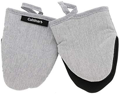 Cuisinart Mini Oven Mitts w/Neoprene for Easy Gripping, Chambray Kitchen Glove Accessory, Heat Resistant up to 500 degrees F, 13.9 x 17.7 cm, Set of 2 – Light Grey