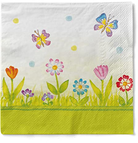 Mank GmbH Servietten aus Tissue 33 cm x 33 cm 1/4 Falz Kaffee Serviette, hochwertige Einmal Serviette 100 Stück, Papierserviette Insa Frühling Sommer Blumenwiese Floral
