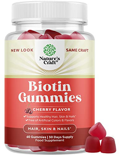 Natural Biotin Hair Growth Gummies - High Potency Biotin Vitamins Hair Skin and Nails Vitamins B, A, C & D for Women & Men - Pantothenic Acid for Better Absorption - 60 Count