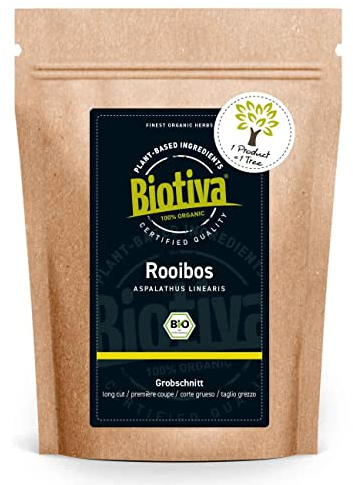 Biotiva Té Rooibos Orgánico 250g - Aspalathus Linearis - embotellado y controlado en Alemania (DE-eco-005)