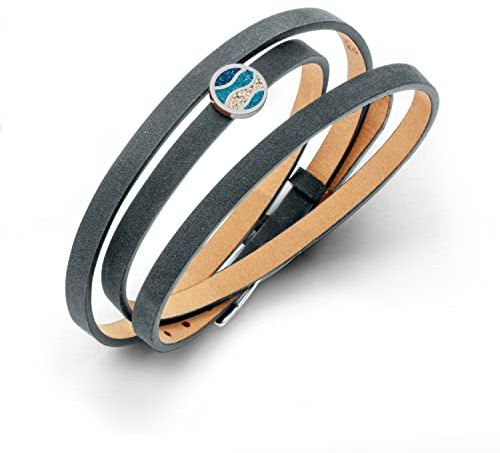 DUR Lederarmband Welle mit 925 Sterling Silber Element mit Sand veredelt, Länge: 58 cm, Beige/Grau-Blau, A1650.WELLEBL