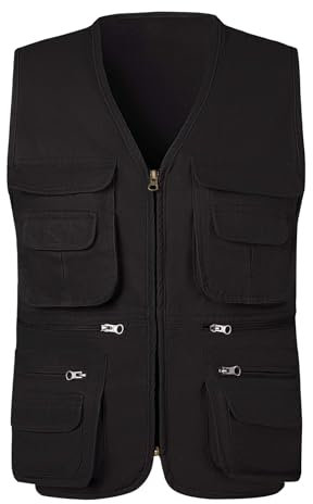 KTWOLEN Men's Fishing Waistcoats Multi Pocket Outdoor Vest Safari Hunting Hiking Vest Jacket Breathable Photography Top, Black, XXL