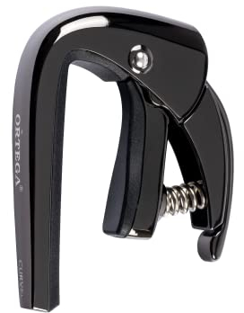 Ortega Guitars Kapodaster Musikinstrument Zubehör - Gewölbt - Für Gitarre - Zink-Legierung, Schwarz (TNCAPOV-BCR)