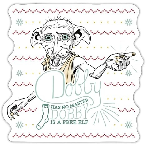 Spreadshirt Harry Potter X-Mas Dobby Weihnachtself Sticker, max. 10x10 cm, 10 x 10 cm, Mattweiß