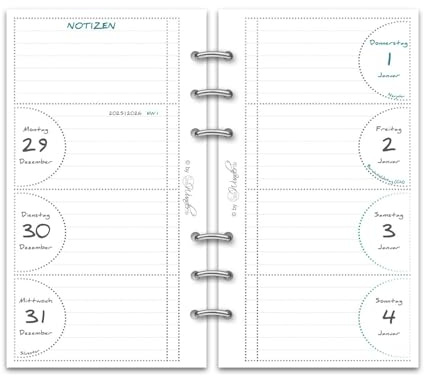 SinnWunder® Premium Kalendereinlagen 2026 - Wochen-Kalender - 1 Woche 2 Seiten - Größe Personal - Filofax-Lochung