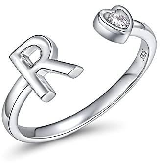 CRYSLOVE Buchstabe Ring Silber 925 Damen Offener Verstellbare stapelba Personalisierter Initiale Alphabet A-Z Ring für Mutter Freundin