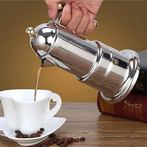 RQPBIJ Coffee Moka Pot Coffee Machine Stainless Steel Mocha Filter Pot Stove Espresso Cup Moka Pot 200ml (Color : Stainless Steel, Size : 200ml)
