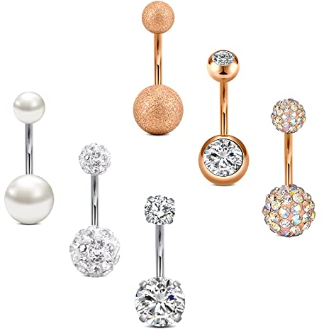 Incaton Bauchnabelpiercing 10mm Nabelpiercing Ring Banane Piercing mit Kristall Kugeln Piercing Schmuck Set Silber Rosegold 14 Gauge 1.6mm