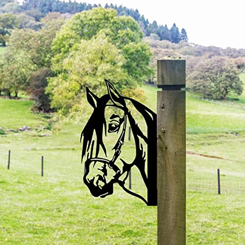 TentHome Gartenstecker Beetstecker Topfstecker Metall Gartenfiguren Tiere Garten Deko Baumstecker Tierfigur zum Stecken Schwarz Pferdekopf