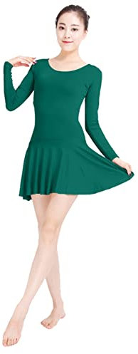 Lifup Damen Lange Ärmel Bodysuit Gymnastikanzug Ballettanzug Tanzkleid Kleid aus Spandex Türkis XL