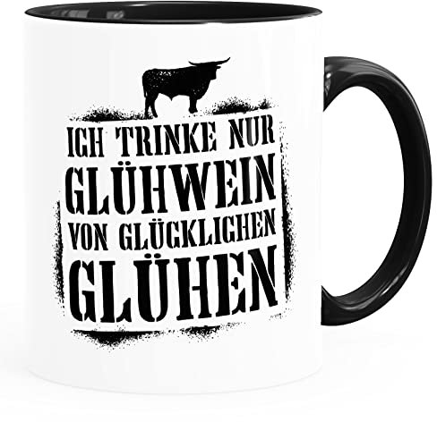 MoonWorks® Kaffee-Tasse Ich trinke nur Glühwein von glücklichen Glühen mit Spruch lustig Winter Weihnachtsmarkt Motiv weiß-innen-schwarz standard