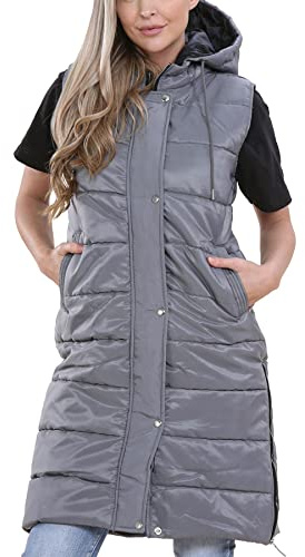 A2Z Ladies Oversized Hooded Quilted Gilet Longline Padded Vest Size S-4XL | Sleeveless winter layer for urban outfits, outdoor walks and daily warmth