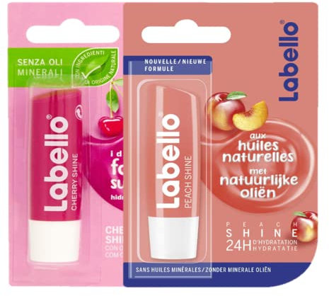 Balsamo per labbra da 4,8 g Mix di Gusti - Confezione da 2 Labello - Cherry Shine & Peach Shine - cura delle labbra e idratazione a lunga durata per 24 ore