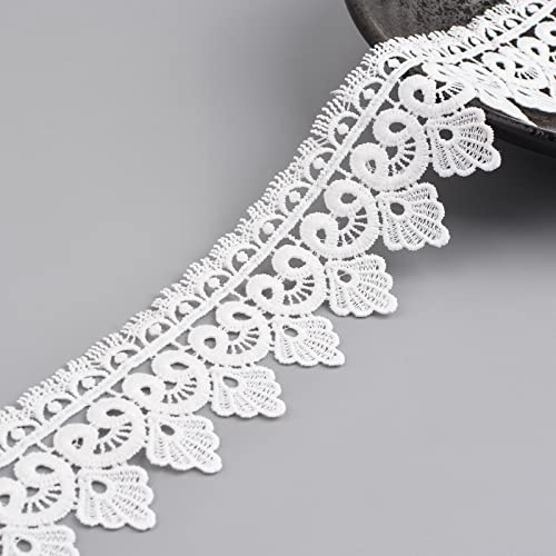 URROMA weißer Spitzenbesatz,Stickerei-Blumenspitze Blumenhandwerk Spitze | 5m Aus hochwertigem Polyester, Fransensaum, zum Aufnähen für Näh-DIY, Heimdeko, Hochzeitsaccessoires
