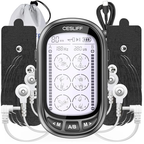 Dual Channel TENS EMS Unit 24 Modes 36 Levels, Upgraded Large Screen Intensity Muscle Stimulator for Back Neck Shoulder Pain Relief, Rechargeable Electric Pulse Massager TENS Machine with 10 Pads