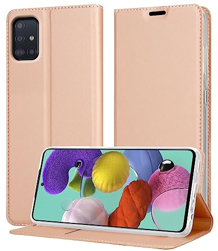 Cadorabo Hülle kompatibel mit Samsung Galaxy A51 5G in Classy ROSÉ Gold - Schutzhülle mit Magnetverschluss, Standfunktion und Kartenfach