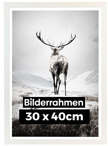Estancia Weiß Holz Bilderrahmen 30x40 cm mit Bruchsicherem Acrylglas | Moderner Portraitrahmen Holz | Bilderrahmen 30x40 Weiss | Weiss Rahmen 30x40 cm
