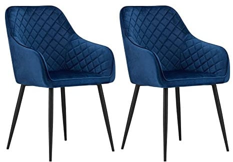 Polsterstuhl Esszimmerstuhl Stuhl Wohnzimmerstuhl aus blauem Samt - ideal für Wohnzimmer, Büro, Schlafzimmer, Esszimmer oder Wartezimmer - langlebige und bequeme Sitzlösung - schwarze Beine 2er Set