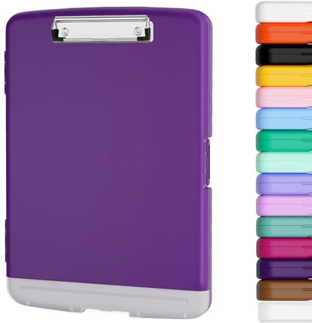 Piasoenc Klemmbrett mit Lagerung, Lagerung Klemmbretter mit Stifthalter und A4 Legal Papier Ordner, Heavy Duty Kunststoff, Folio & Side-Opening, Low Profile Clip, für Lehrer, Juristen,Tiefes Violett