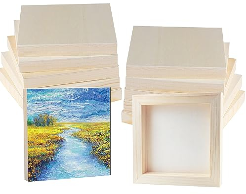 12 Pack Unfinished Wooden Canvas Board 5 x 5 inch Wood Panel Boards Square Wood Panels Blank Boards for Painting, Pouring, Burning, Arts Use with Oils, Acrylics and DIY Craft Projects