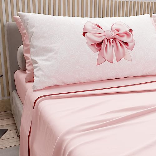 PETTI Artigiani Italiani -Lenzuola Matrimoniali in Cotone con Federe in Stampa Digitale, Per Letto Matrimoniale, Completo Lenzuolo Sopra e Sotto con Angoli, Rosa, 100% Made in Italy