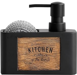 Distributeur de Liquide Vaisselle et Organiseur d'Évier - 14,5 x 6 x 13 cm - Blanc - Savon de Cuisine (Noir)