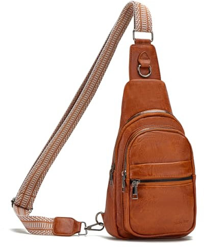 Seoky Rop Sling Bag für Frauen Leder Bauchtasche Crossbody Taschen Kleine Sling Schulter Brusttasche, 01-braun, Small