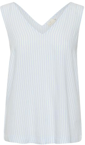 KAFFE Kurzarm-Bluse Kamilia Damen Tank top Ärmellos V-Ausschnitt Oberteile Blusen Sommer Casual Lose Shirt Windsurfer/Chalk Stripe 44