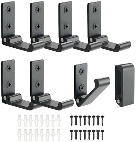Mooche Heavy Duty Wall Hooks for Hanging Bags & Hat & Key & Headphones, 8PCS Foldable Coat Hooks Screws-in, Aluminum Alloy Black Towel Hook for Kitchen Bedroom Living Room (52mm)