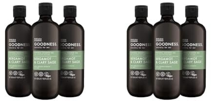 Baylis & Harding Goodness Men's Bergamot & Clary Sage Natural Shower Gel, 500 ml (Pack of 6) - Vegan Friendly
