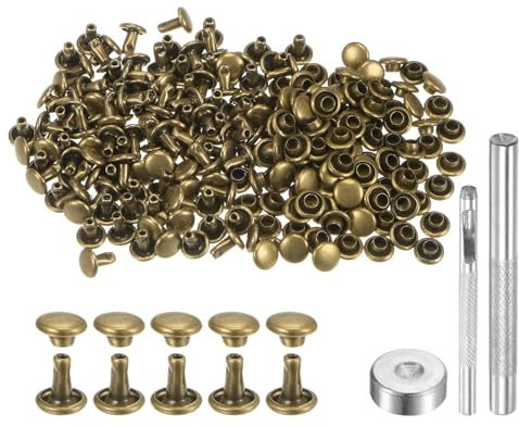 QUARKZMAN Leder Nieten 100 Set Metallniete 6mmx6mm Röhrenförmige, Bronze | Doppelkappe Hohlnieten Lochzange mit 3 Werkzeug Nietenzange DIY Handwerk Gürtel Reperatur Dekoration