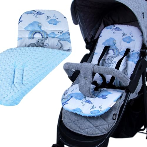BabyLux SITZAUFLAGE für Kinderwagen Buggy Sitzeinlage Kinderwagenauflage (S126. Elefanten Blau)