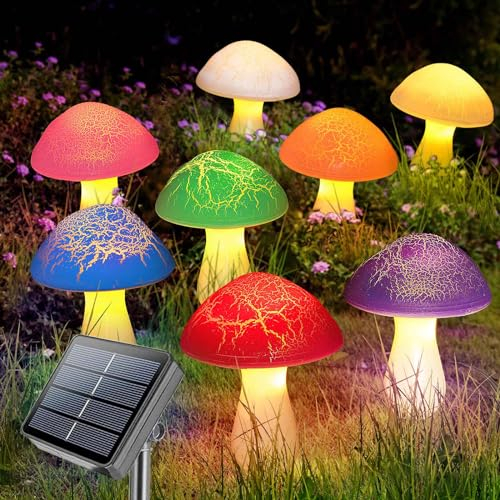 Homeleo Solar-Pilz-Lichter, mehrfarbig, 8 Stück, wasserdicht, rissige Pilzlichter für Garten, Terrasse, Hof, Zaun, Dekor