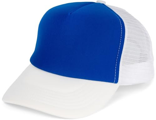 styleBREAKER Unisex 5-Panel Trucker Cap mit Mesh-Einsatz | verstellbares Basecap mit Click Snap Verschluss | luftiges Netz Cap für Damen und Herren, Farbe:Royalblau-Weiß