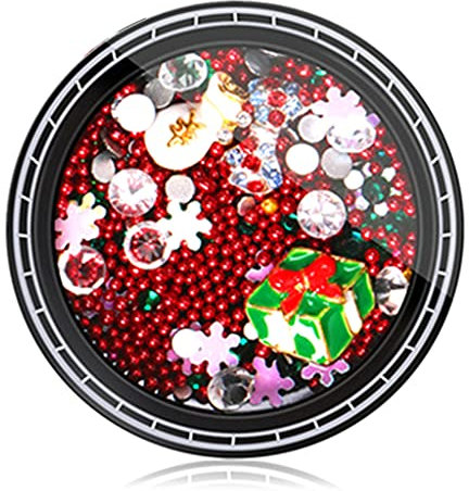 1 Box Weihnachten Nagel Strass 3D Nägel Weihnachtsmann Rentier Schneemann Schneeflocke Metall Nieten DIY Kunst Dekoration Weihnachten Nägel Design