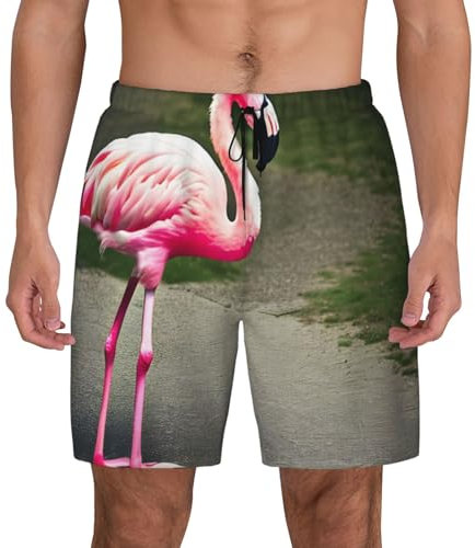 Short de bain pour homme motif flamant rose – Short de plage à séchage rapide avec poches pour la plage hawaïenne, noir, Small