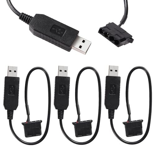 KUOQIY 3 PCS 32cm Full Speed 12V Voltage Step-Up USB to 4 Pin Molex PC Fan Sleeved Power Adapter Cable, USB to 4Pin Molex PC Fan Cable