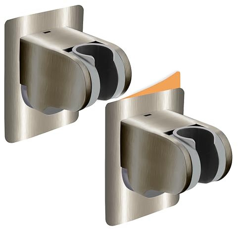 HOMEWELL 2 Pack No Drilling On Wall Mounted Shower Bracket for Handheld Shower Head, Strong Adhesive and Waterproof Shower Head Holder, Adjustable to Meet Any Space Bathroom - Brushed Nickel