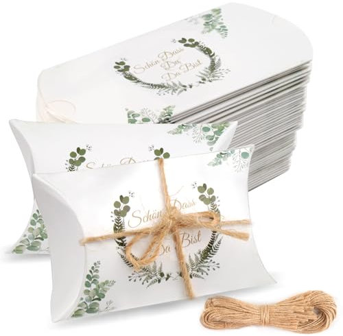 50 Stück Gastgeschenk Kommunion, Schön Dass Du Da Bist, Gastgeschenke Hochzeit, Gastgeschenk Taufe, Gastgeschenke konfirmation, Geschenkboxen Kissenschachteln Klein für Babyparty, Kommunionen,Hochzeit