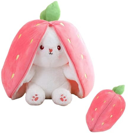 PXRLMYF Conejito de Peluche,Muñeca de Peluche de Conejo de Fresa/Zanahoria de Doble Cara,Reversible Plush Conejita Juguete para Niños y Niñas