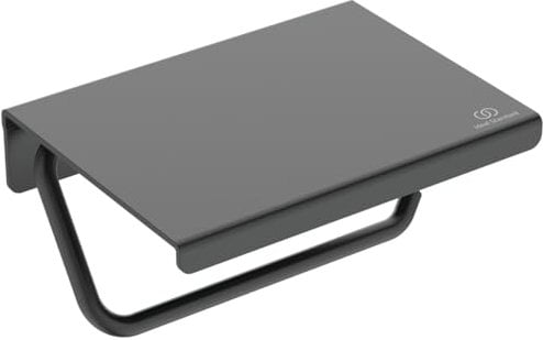 Ideal Standard Alu+ Papierrollenhalter mit Deckel, Hergestellt aus 84% recyceltem Aluminium, Verdeckte Befestigung und einfache Montage – Schwarz Matt (150x114x95 mm)