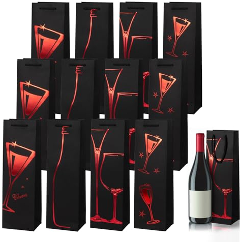 Kldgris Sacchetti Regalo per Vino, 12 Pezzi Carta Confezione Regalo per Champagne, Sacchetti Vino Kraft Buste Carta con Manico Premium, Confezione Bottiglia Vino Regalo, per Compleanni, Matrimoni