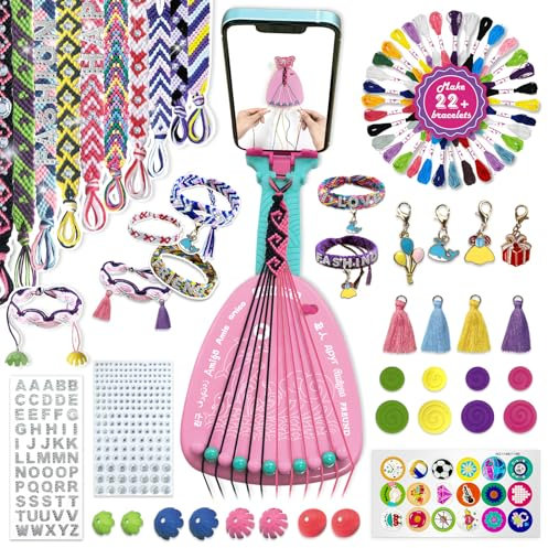 Freundschaftsbänder Bastelset für Mädchen, Freundschaft Armbänder Basteln Flechtset Knüpfset, Kinder 6 7 8 9 10 11 12 Jahre Geburtstagsgeschenk für Kinder Alter 6-12 DIY Bastelspielzeug (Rosa)