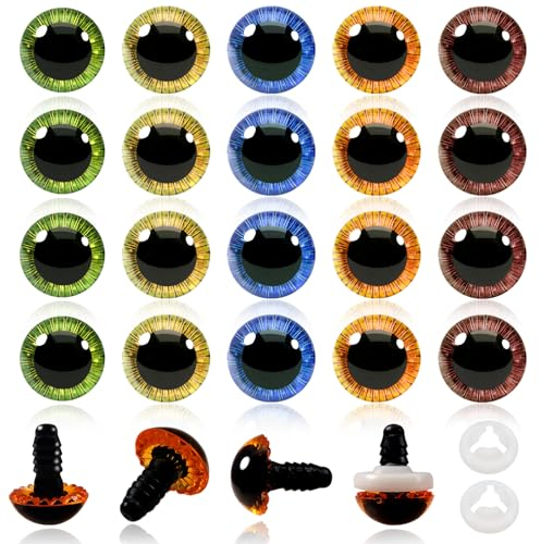 TOAOB 20 Stück Sicherheitsaugen für Häkeltiere Puppenaugen Glitzer 23mm Kunststoff Basteln Augen 5 Farben Knopfaugen mit Unterlegscheiben Puppe Marionette Plüschtier Teddyaugen