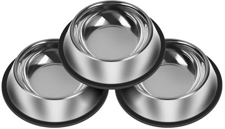3Pcs Stainless Steel Dog Bowls Non-Slip Dog Food and Water Bowl Unbreakable Thicken Pets Feeder 13 Oz Rubber Base for Small/Medium/Large Pets Perfect Dishes for Indoor Dogs
