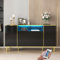 Sapgaks Buffet Noir Brillant avec 4 Portes et 2 tiroirs, Commode de Chambre, Buffet Brillant (150 × 40 × 80 cm)