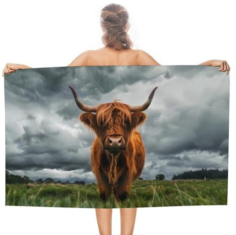 Toalla de playa con diseño de vaca en las tierras altas escocesas para adultos, toalla de viaje, piscina, gimnasio, camping, 130 x 80 cm